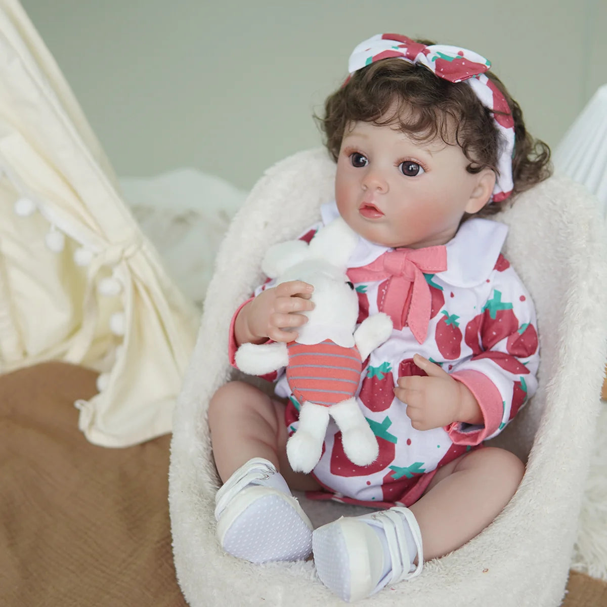 Boneca Bebê Reborn 48cm Menina Olho Castanho Pode dar Banho Com Acessórios Brastoy
