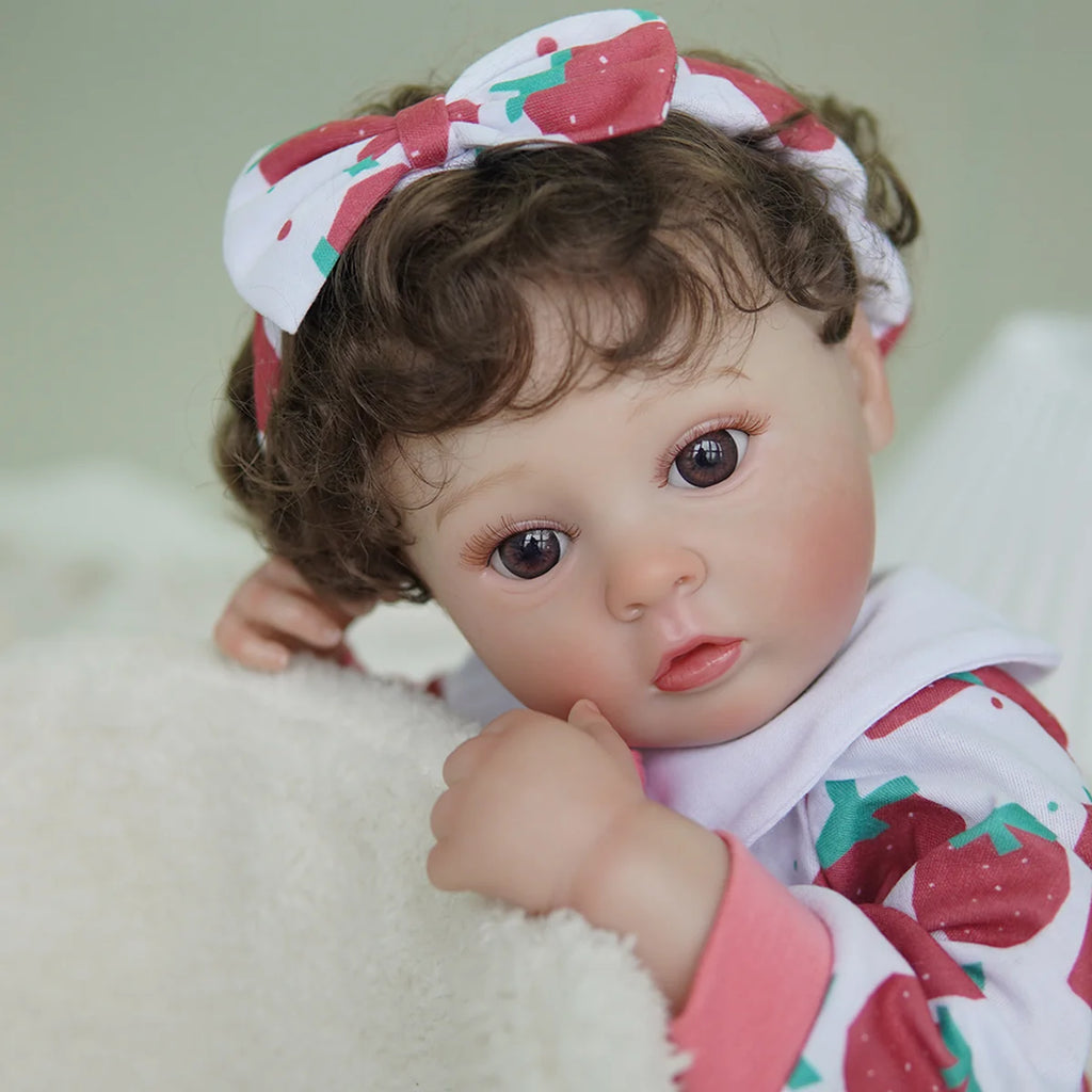 Boneca Bebê Reborn 48cm Menina Olho Castanho Pode dar Banho Com Acessórios Brastoy