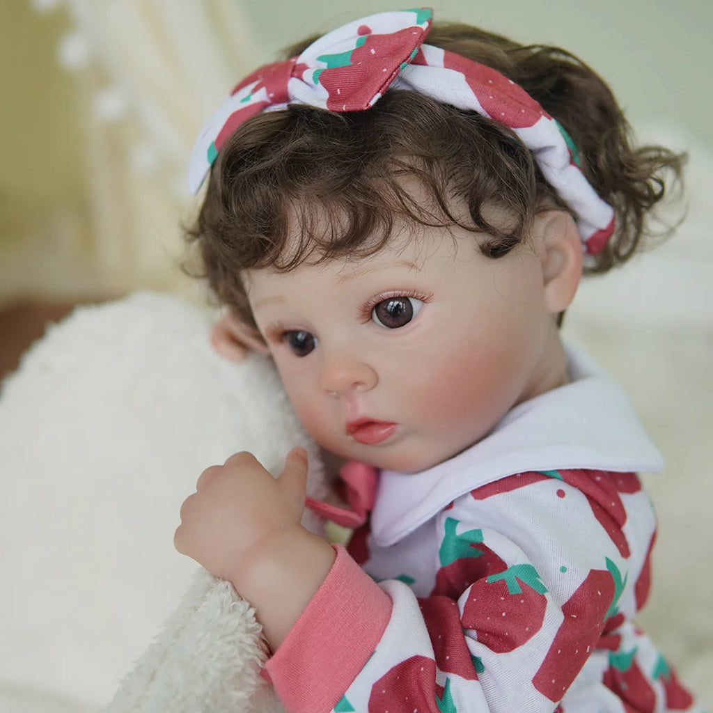 Boneca Bebê Reborn 48cm Menina Olho Castanho Pode dar Banho Com Acessórios Brastoy
