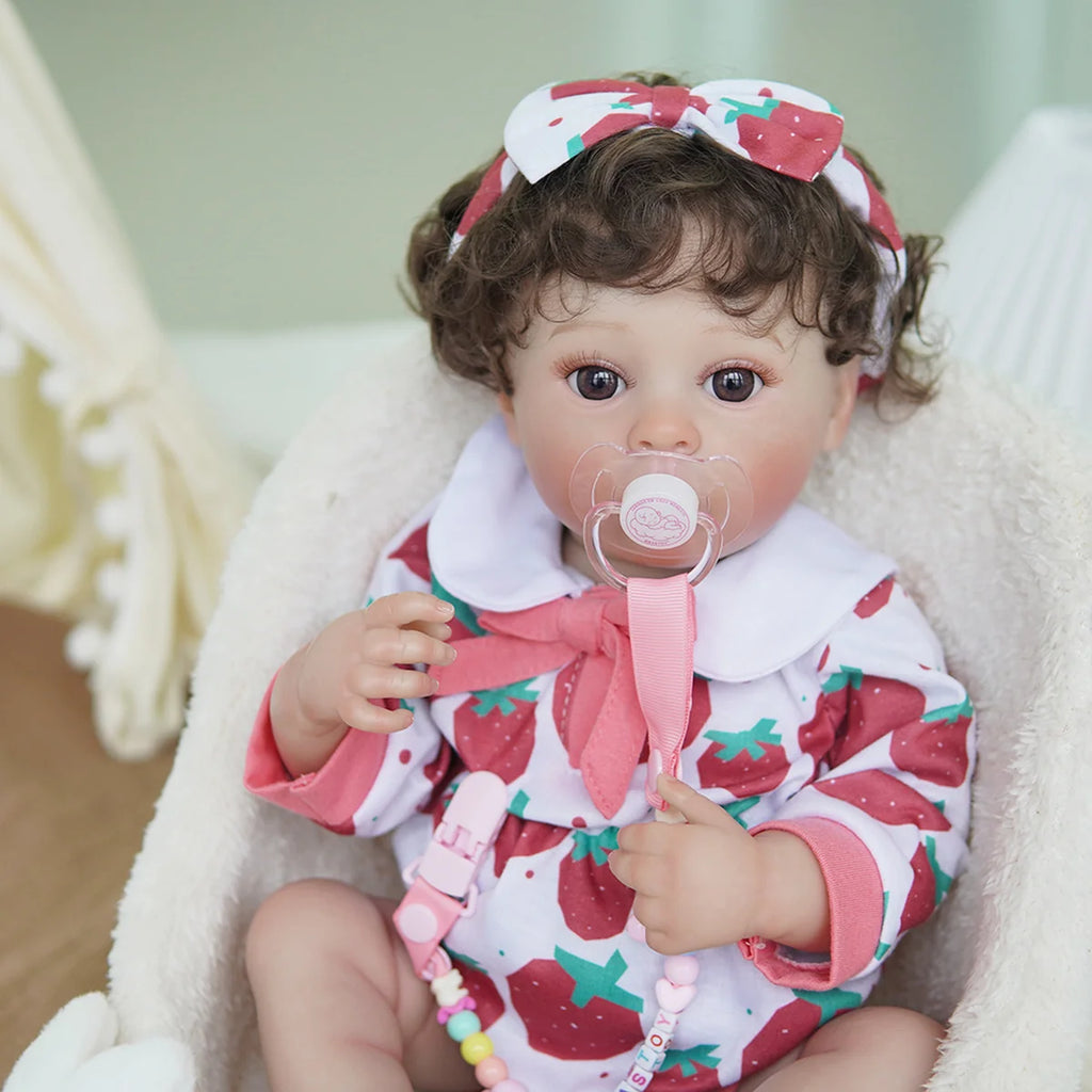 Boneca Bebê Reborn 48cm Menina Olho Castanho Pode dar Banho Com Acessórios Brastoy