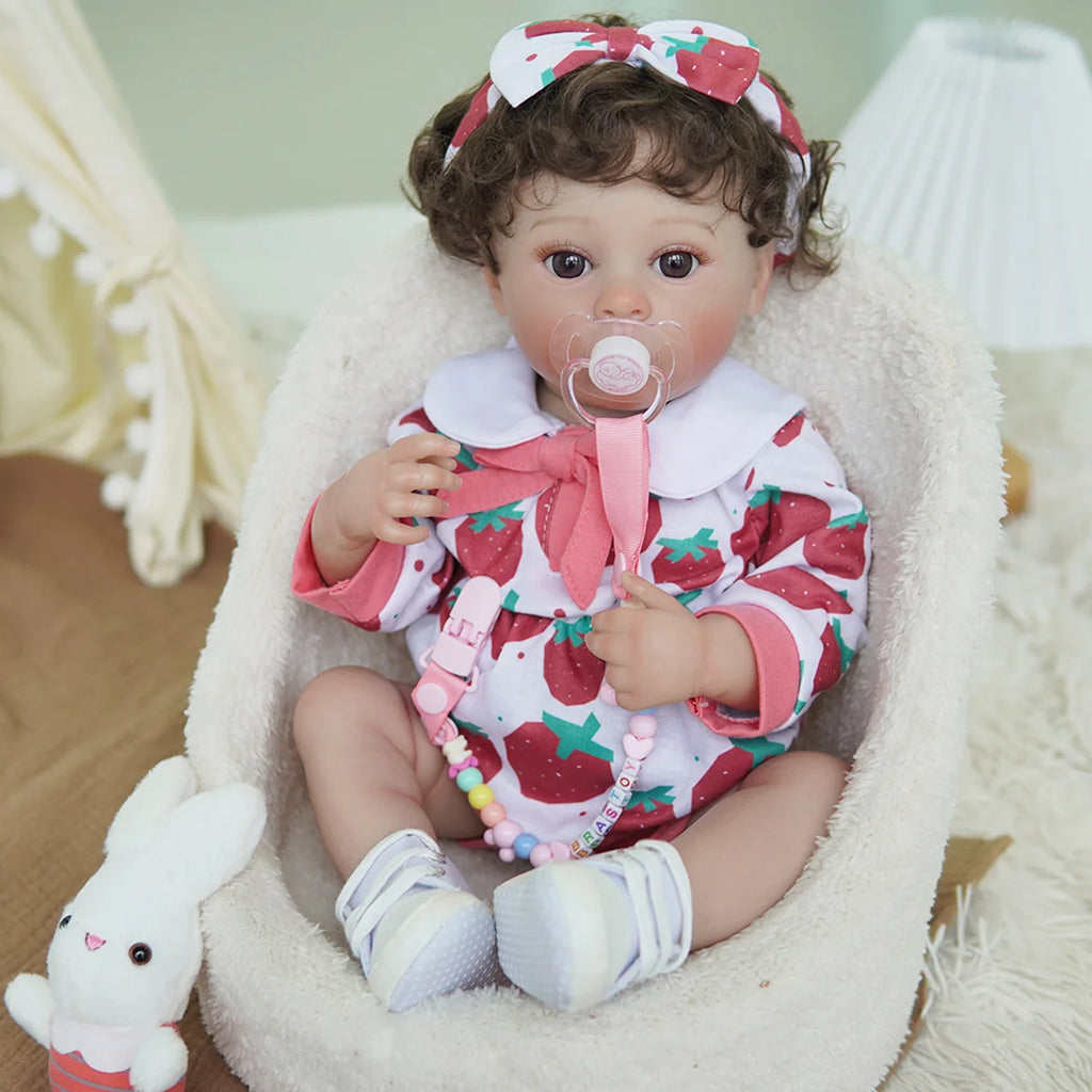 Boneca Bebê Reborn 48cm Menina Olho Castanho Pode dar Banho Com Acessórios Brastoy