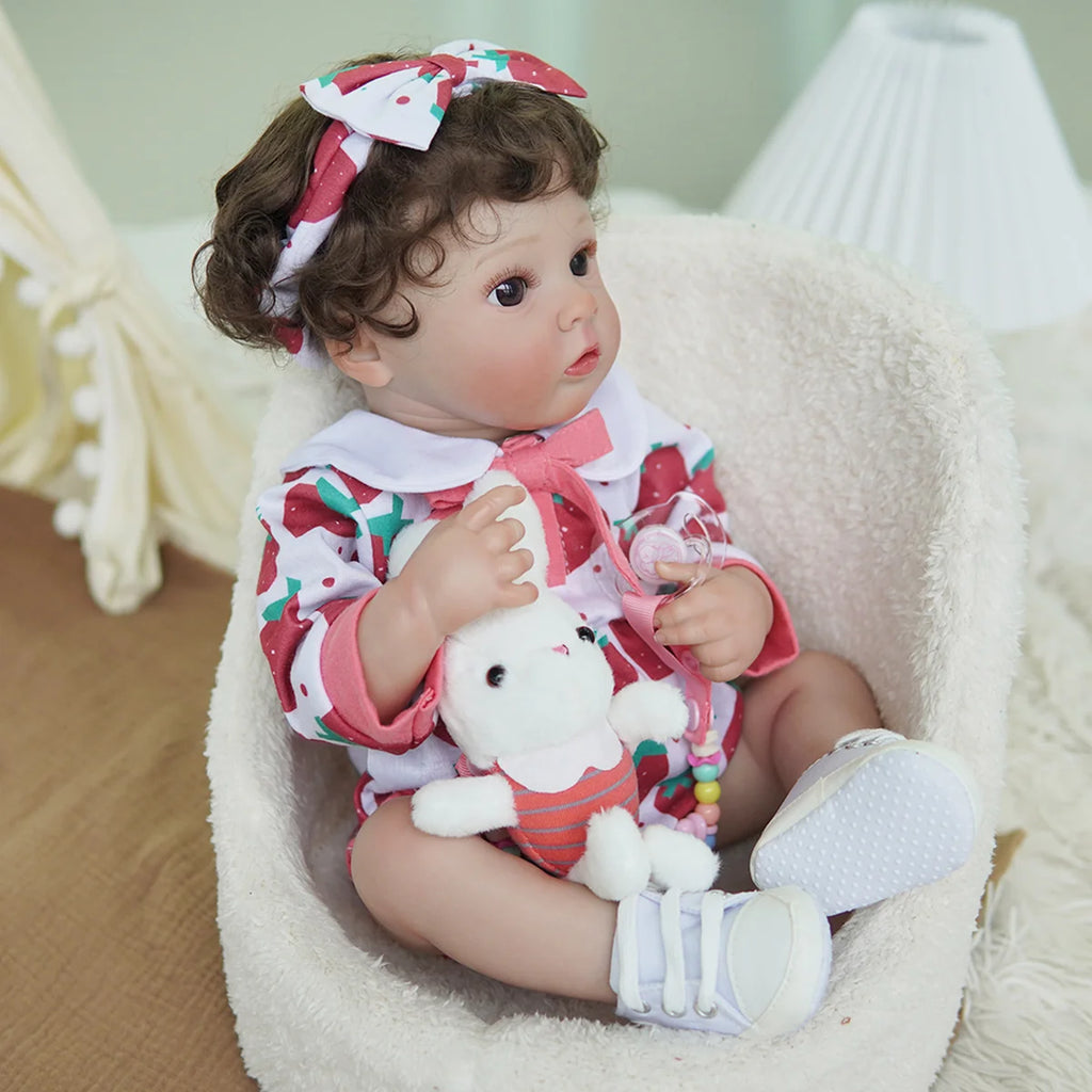 Boneca Bebê Reborn 48cm Menina Olho Castanho Pode dar Banho Com Acessórios Brastoy