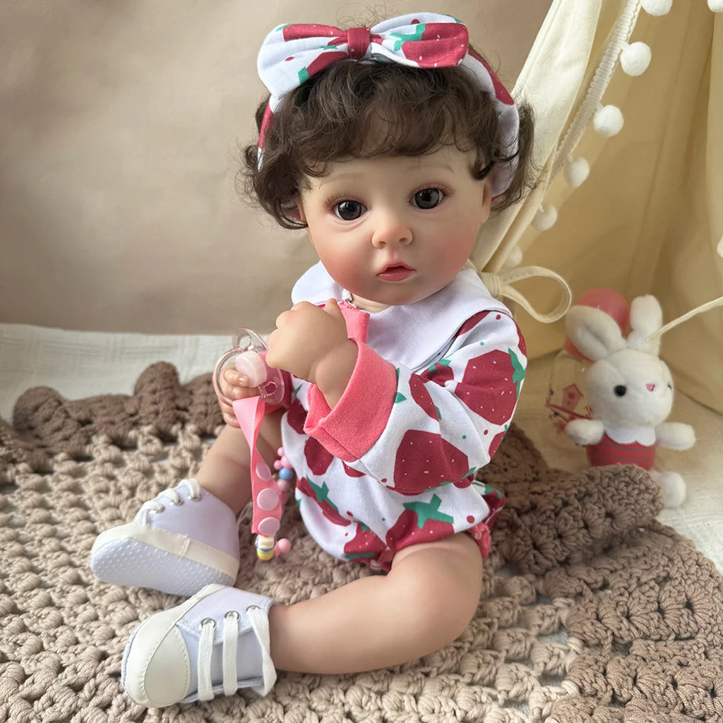 Boneca Bebê Reborn 48cm Menina Olho Castanho Pode dar Banho Com Acessórios Brastoy