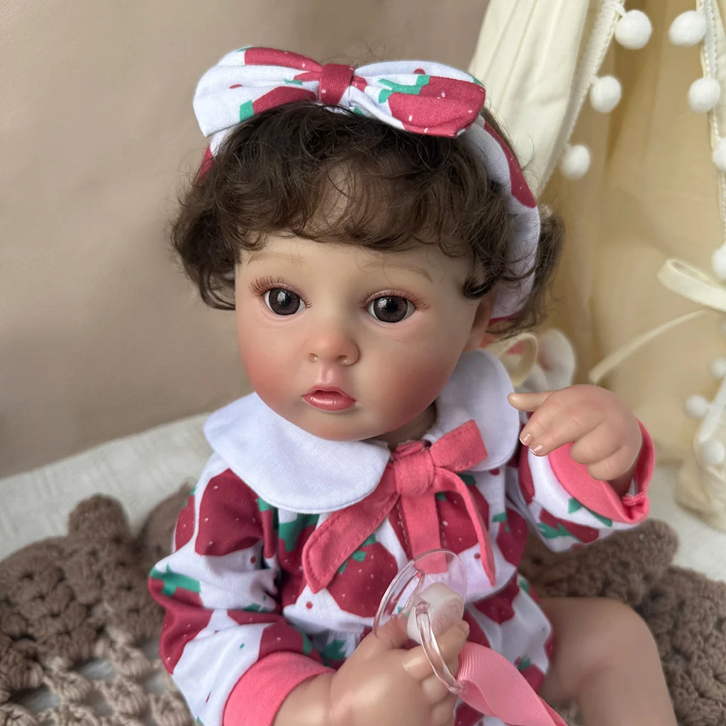 Boneca Bebê Reborn 48cm Menina Olho Castanho Pode dar Banho Com Acessórios Brastoy