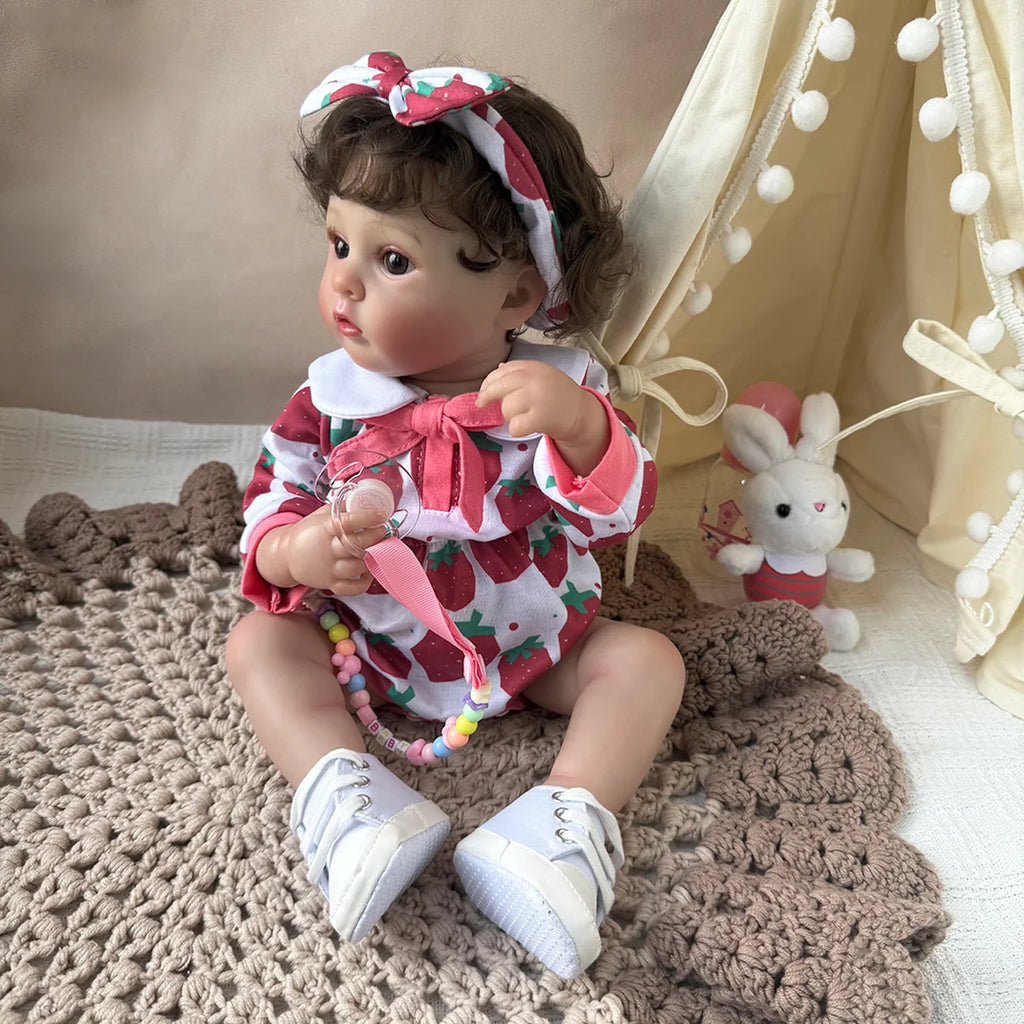 Boneca Bebê Reborn 48cm Menina Olho Castanho Pode dar Banho Com Acessórios Brastoy