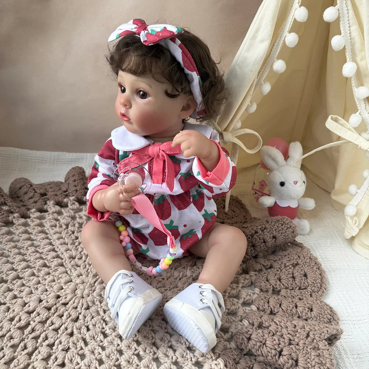 Boneca Bebê Reborn 48cm Menina Olho Castanho Pode dar Banho Com Acessórios Brastoy