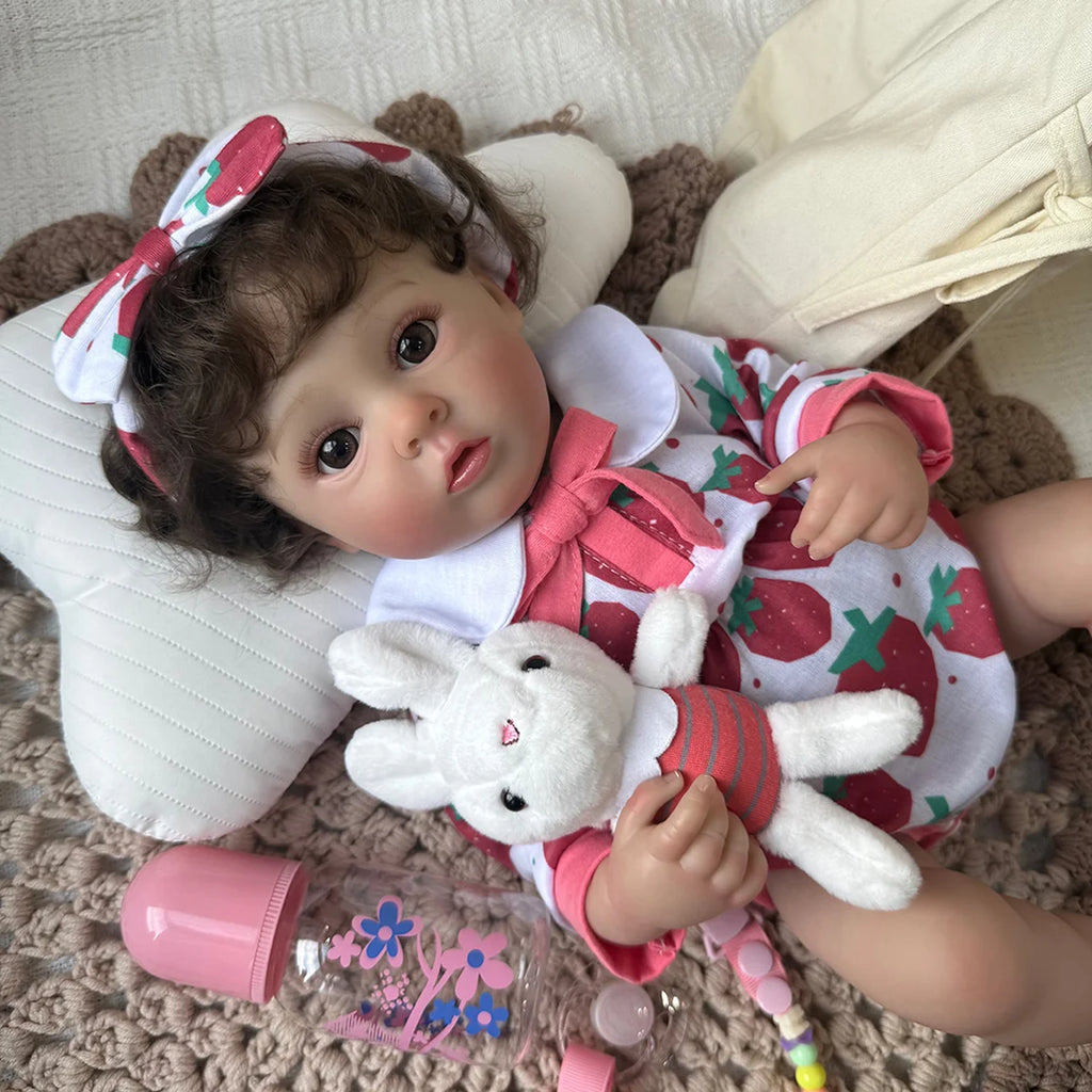Boneca Bebê Reborn 48cm Menina Olho Castanho Pode dar Banho Com Acessórios Brastoy