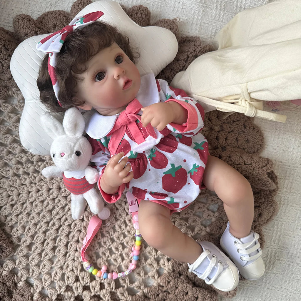 Boneca Bebê Reborn 48cm Menina Olho Castanho Pode dar Banho Com Acessórios Brastoy
