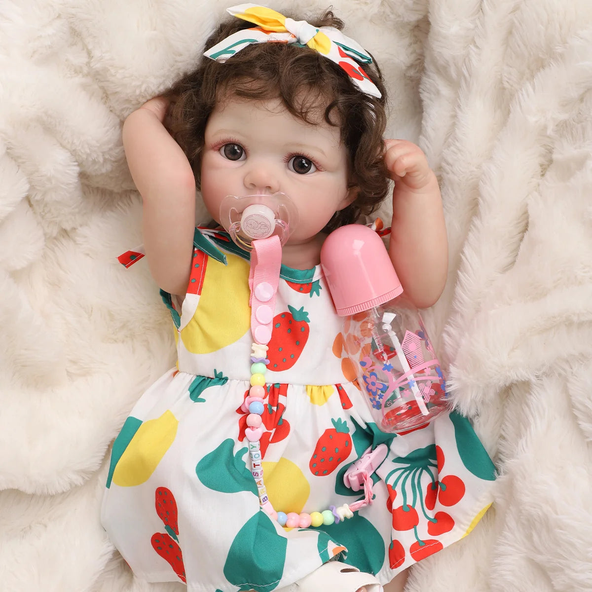 Boneca Bebê Reborn Silicone 48cm Menina Pode dar Banho com Acessórios Brastoy