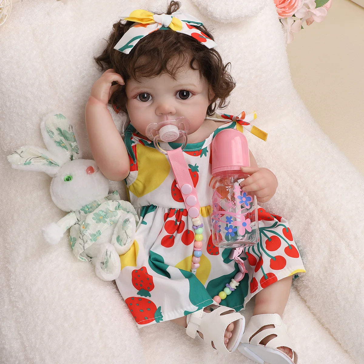 Boneca Bebê Reborn Silicone 48cm Menina Pode dar Banho com Acessórios Brastoy