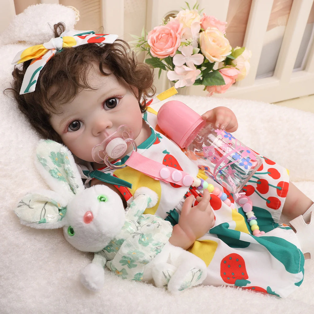 Boneca Bebê Reborn Silicone 48cm Menina Pode dar Banho com Acessórios Brastoy