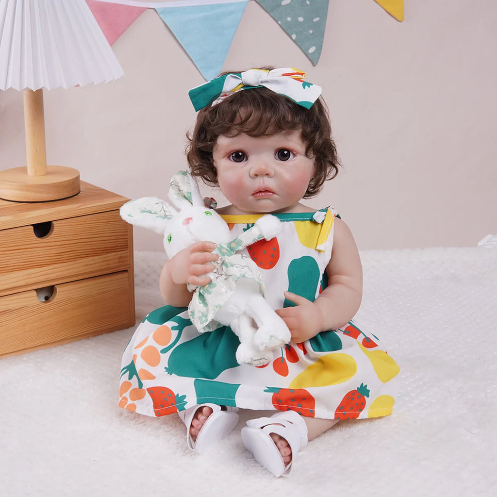 Boneca Bebê Reborn Silicone 48cm Menina Pode dar Banho com Acessórios Brastoy