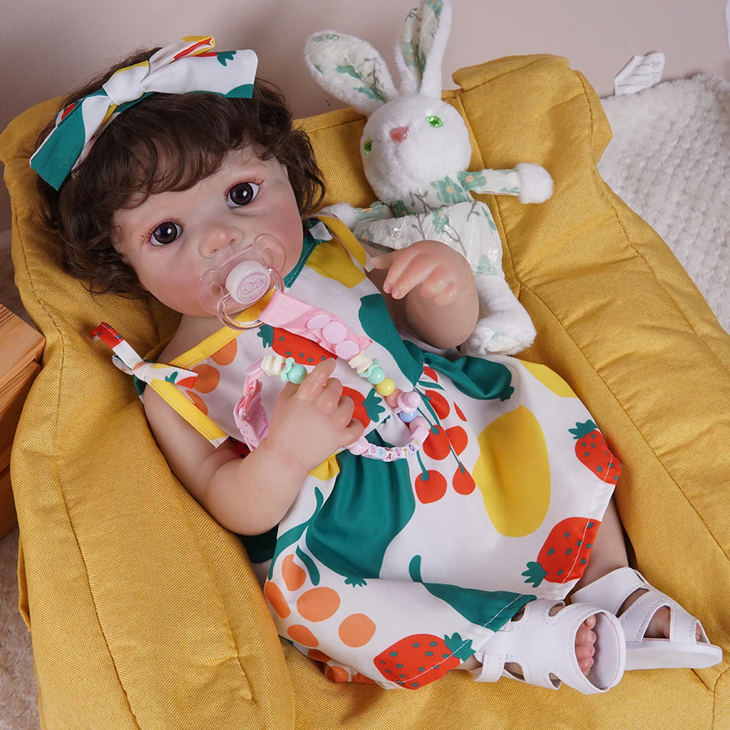 Boneca Bebê Reborn Silicone 48cm Menina Pode dar Banho com Acessórios Brastoy