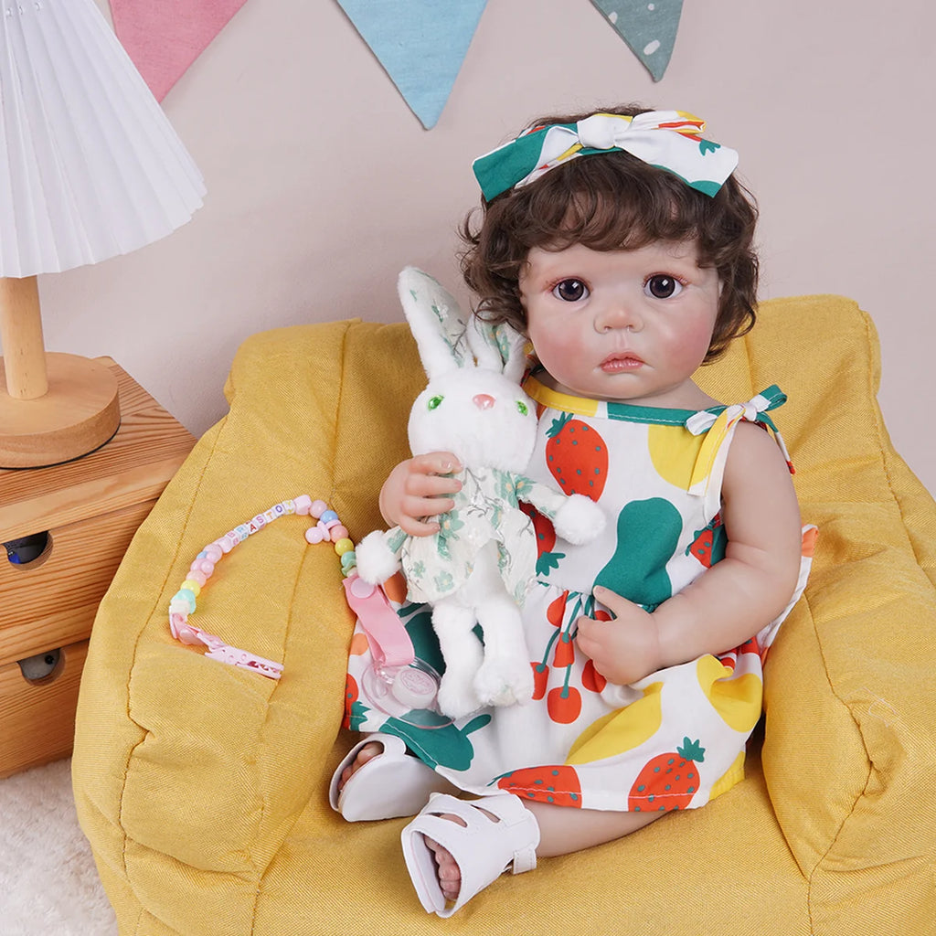 Boneca Bebê Reborn Silicone 48cm Menina Pode dar Banho com Acessórios Brastoy