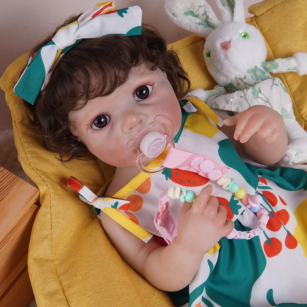 Boneca Bebê Reborn Silicone 48cm Menina Pode dar Banho com Acessórios Brastoy