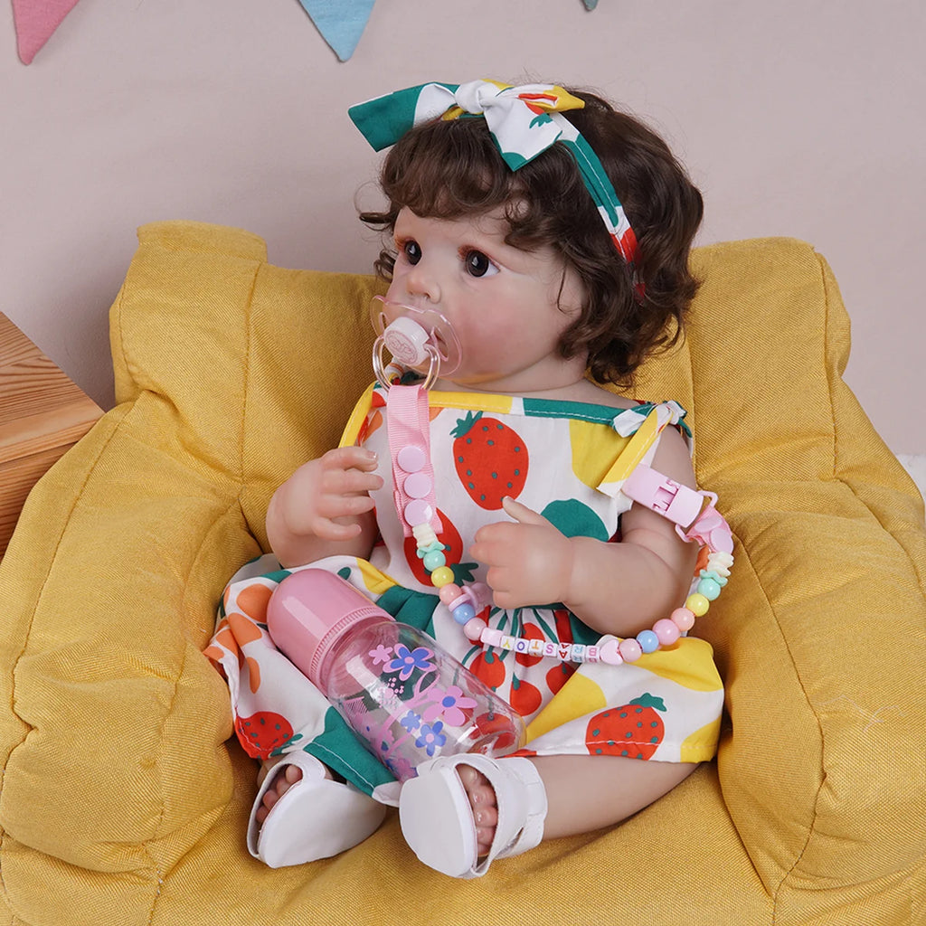 Boneca Bebê Reborn Silicone 48cm Menina Pode dar Banho com Acessórios Brastoy