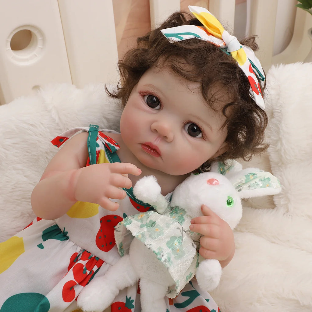 Boneca Bebê Reborn Silicone 48cm Menina Pode dar Banho com Acessórios Brastoy
