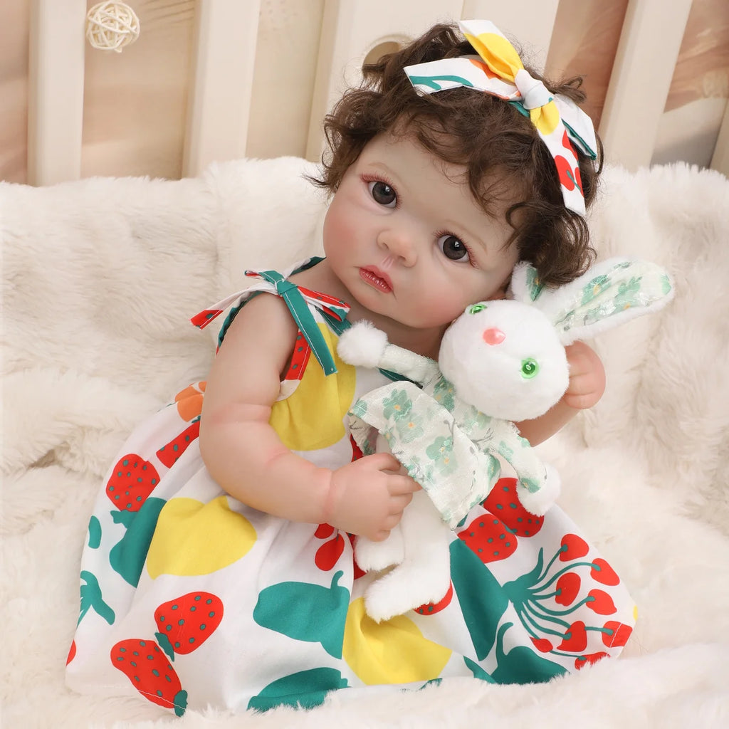 Boneca Bebê Reborn Silicone 48cm Menina Pode dar Banho com Acessórios Brastoy