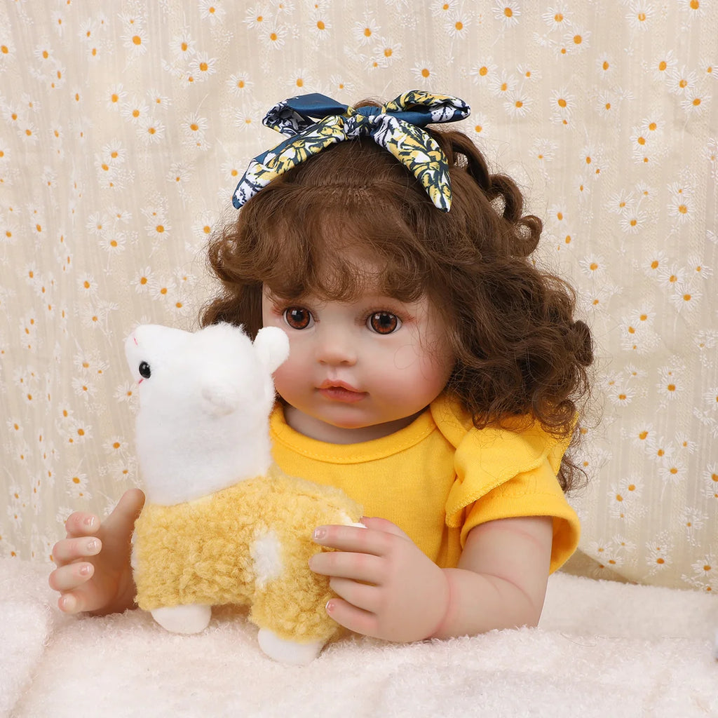 Boneca Bebê Reborn 55cm Silicone Menina Olhos Castanhos Pele Suave com Acessórios Brastoy