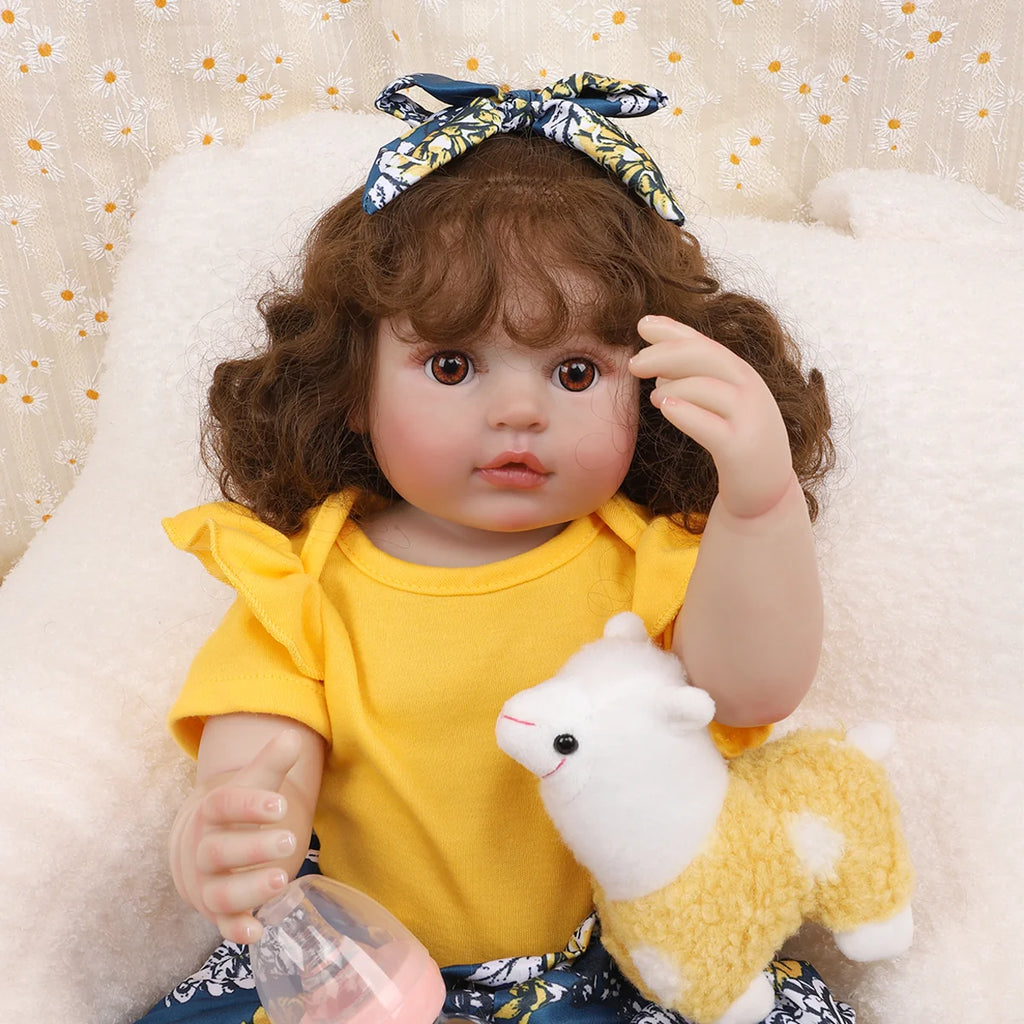 Boneca Bebê Reborn 55cm Silicone Menina Olhos Castanhos Pele Suave com Acessórios Brastoy