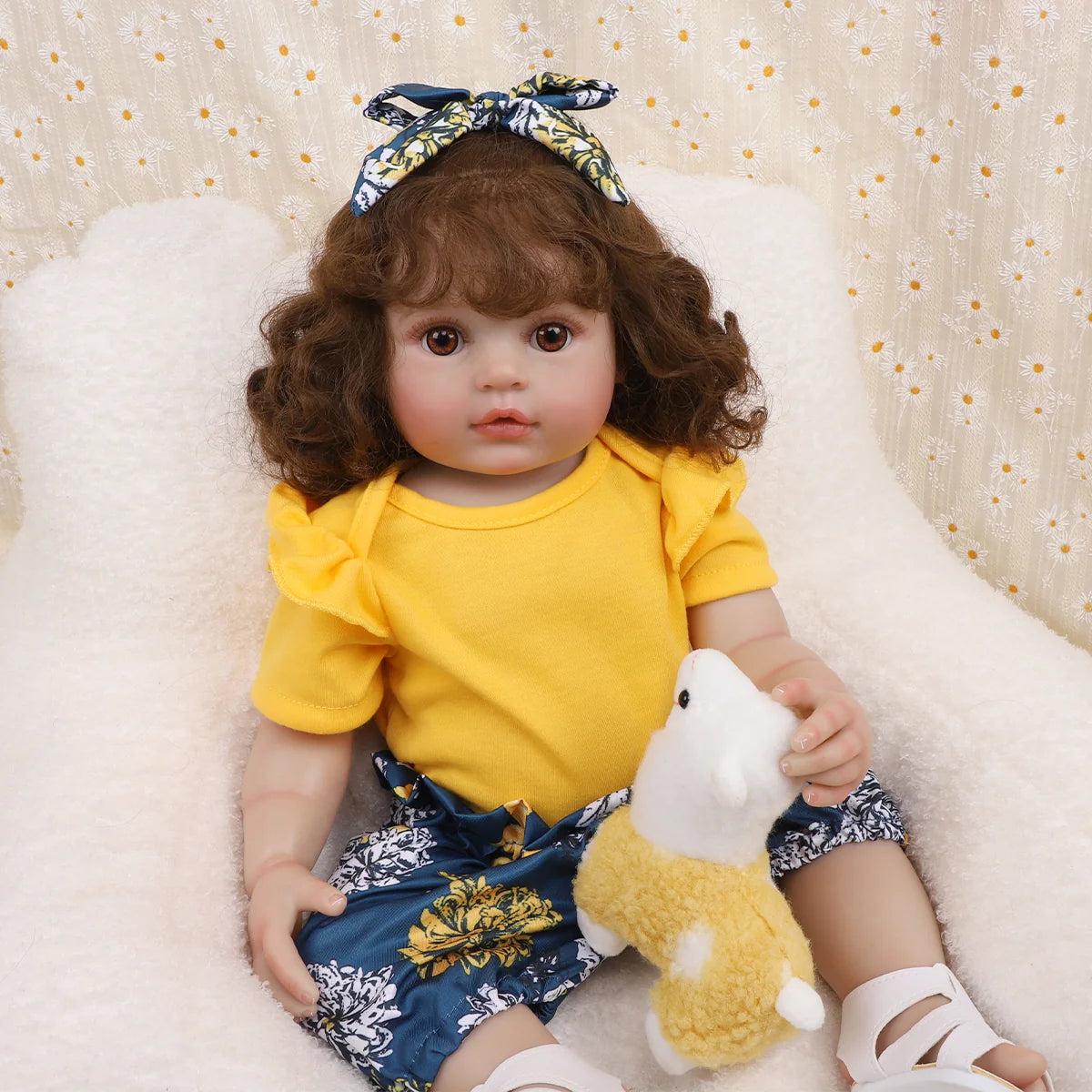 Boneca Bebê Reborn 55cm Silicone Menina Olhos Castanhos Pele Suave com Acessórios Brastoy