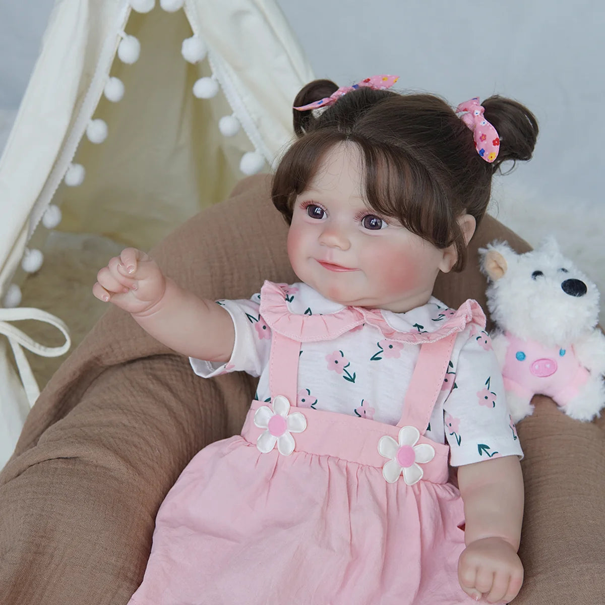 Boneca Bebê Reborn 48cm Menina Silicone Olho Castanho com Acessórios Brastoy