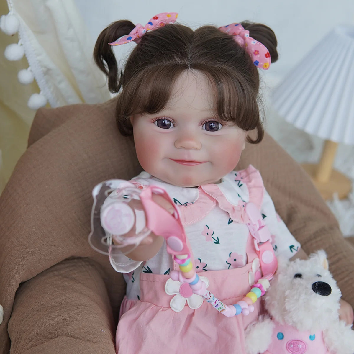 Boneca Bebê Reborn 48cm Menina Silicone Olho Castanho com Acessórios Brastoy