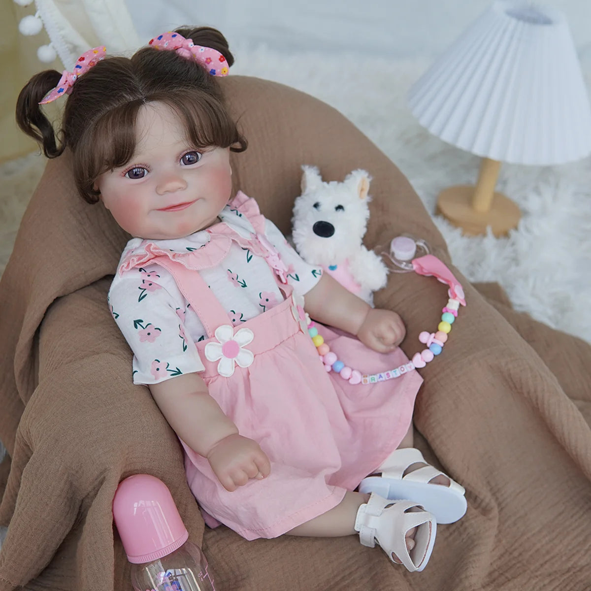 Boneca Bebê Reborn 48cm Menina Silicone Olho Castanho com Acessórios Brastoy