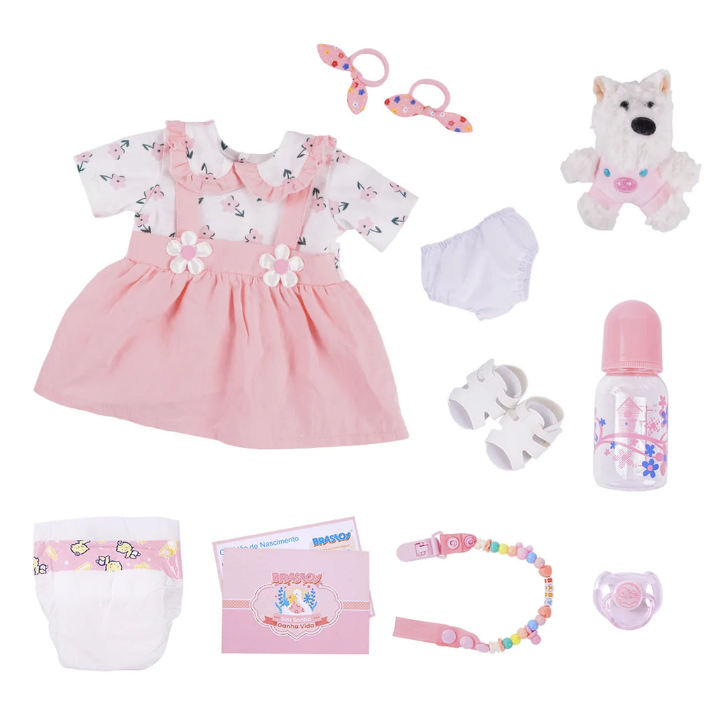 Boneca Bebê Reborn 48cm Menina Silicone Olho Castanho com Acessórios Brastoy