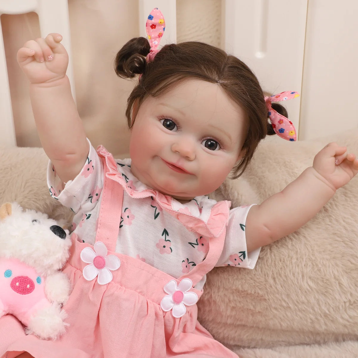 Boneca Bebê Reborn 48cm Menina Silicone Olho Castanho com Acessórios Brastoy