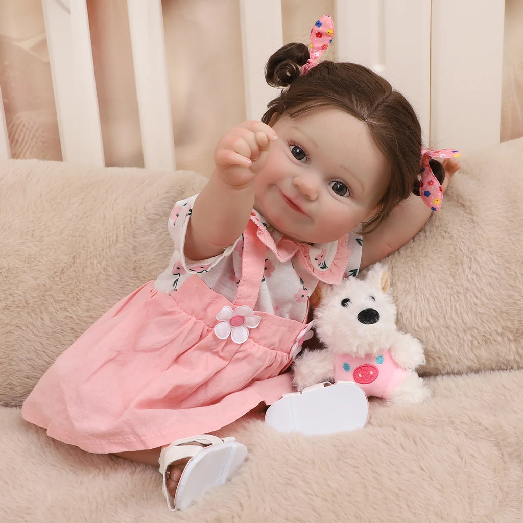 Boneca Bebê Reborn 48cm Menina Silicone Olho Castanho com Acessórios Brastoy