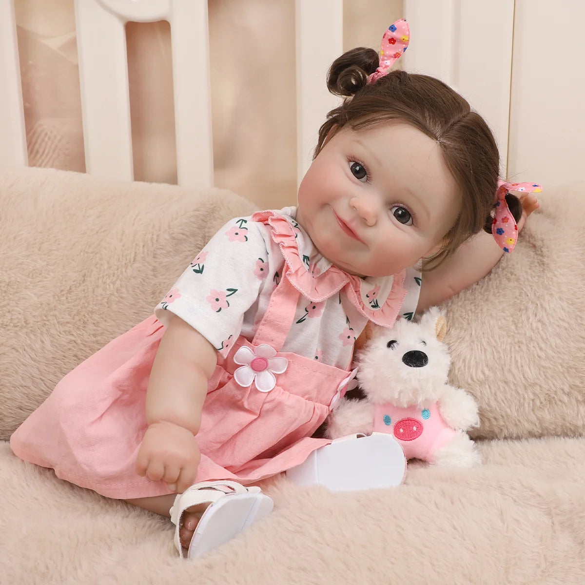 Boneca Bebê Reborn 48cm Menina Silicone Olho Castanho com Acessórios Brastoy