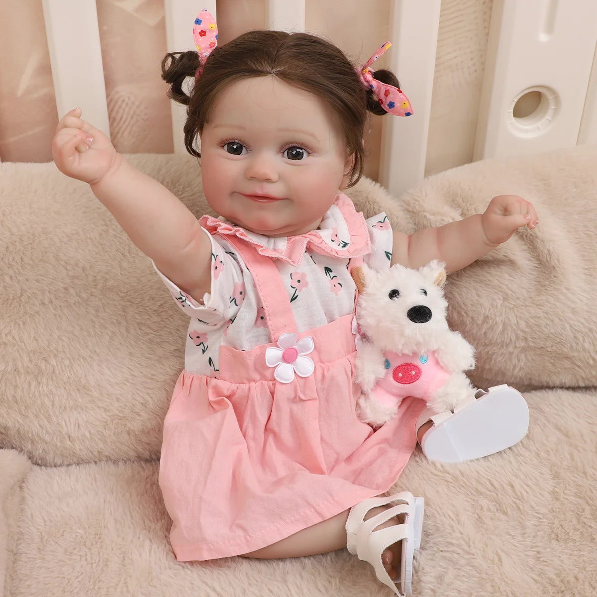 Boneca Bebê Reborn 48cm Menina Silicone Olho Castanho com Acessórios Brastoy