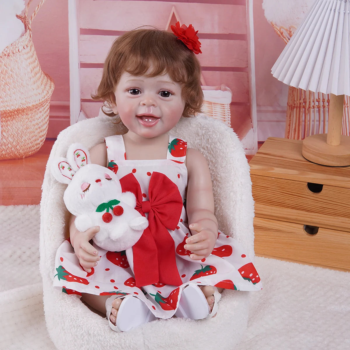 Boneca Bebe Reborn Realista Silicone 55cm Menina Olho Castanho com Acessórios Brastoy