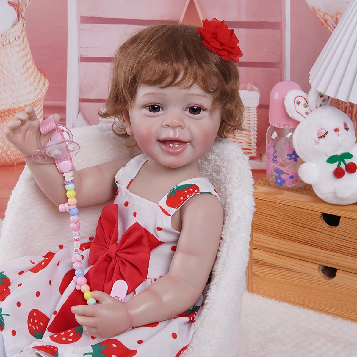 Boneca Bebe Reborn Realista Silicone 55cm Menina Olho Castanho com Acessórios Brastoy
