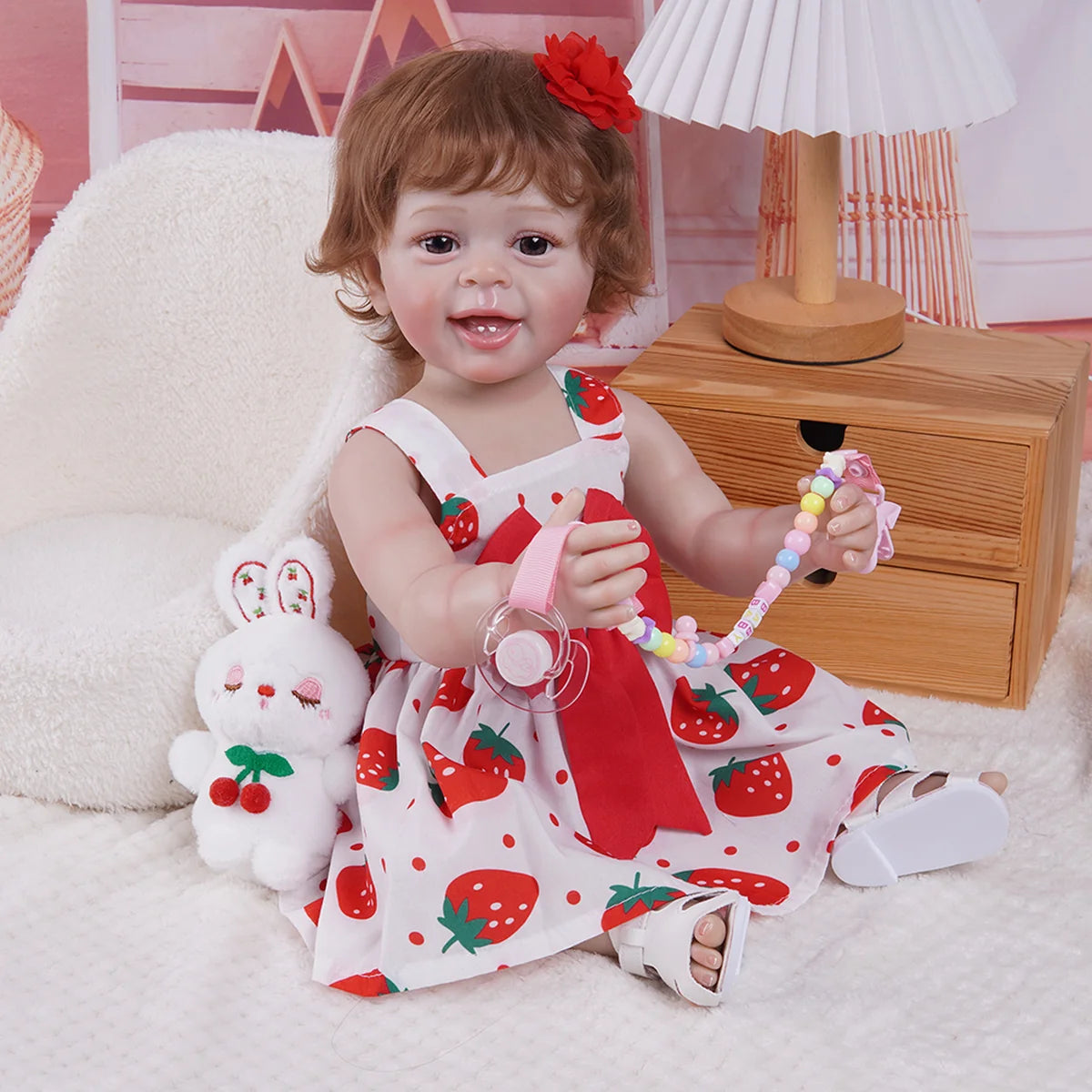 Boneca Bebe Reborn Realista Silicone 55cm Menina Olho Castanho com Acessórios Brastoy