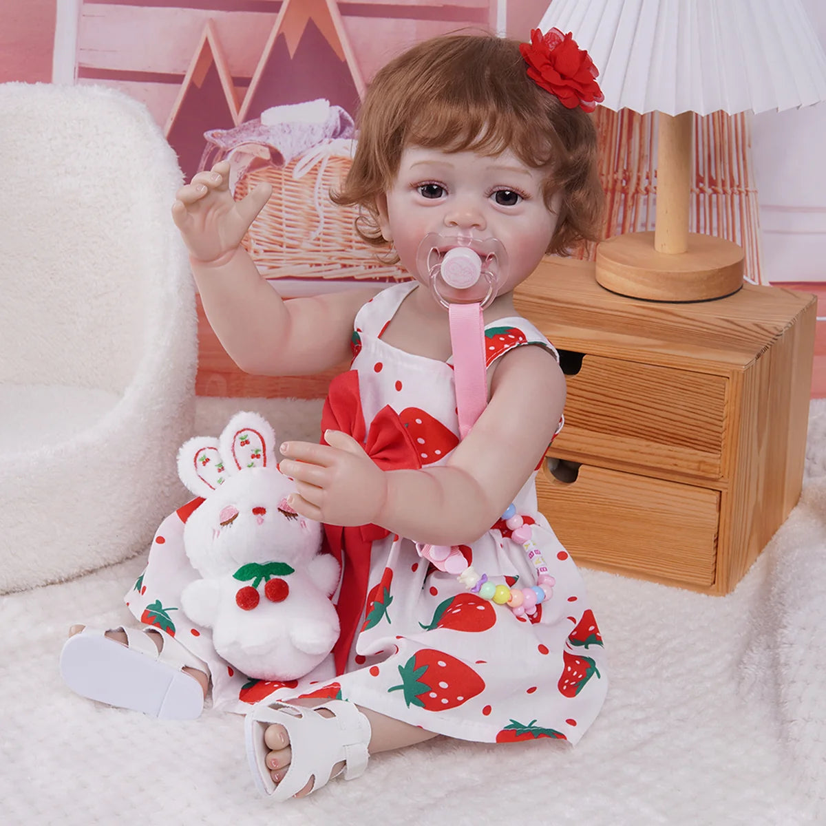 Boneca Bebe Reborn Realista Silicone 55cm Menina Olho Castanho com Acessórios Brastoy
