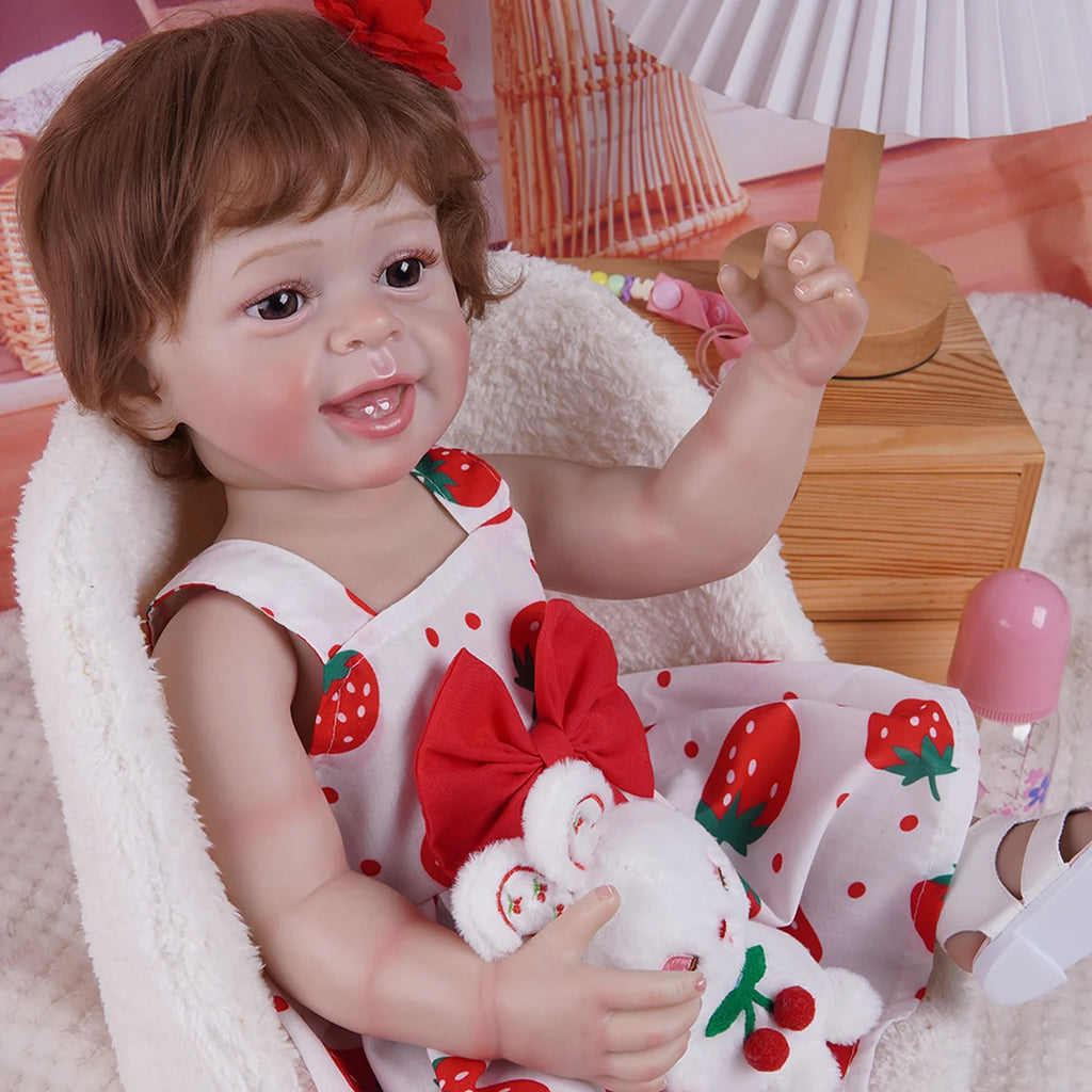 Boneca Bebe Reborn Realista Silicone 55cm Menina Olho Castanho com Acessórios Brastoy