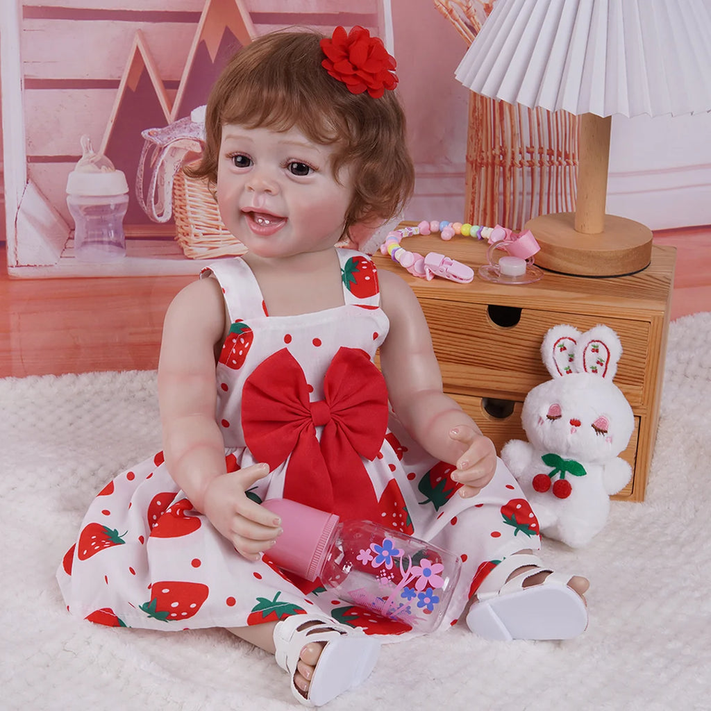 Boneca Bebe Reborn Realista Silicone 55cm Menina Olho Castanho com Acessórios Brastoy