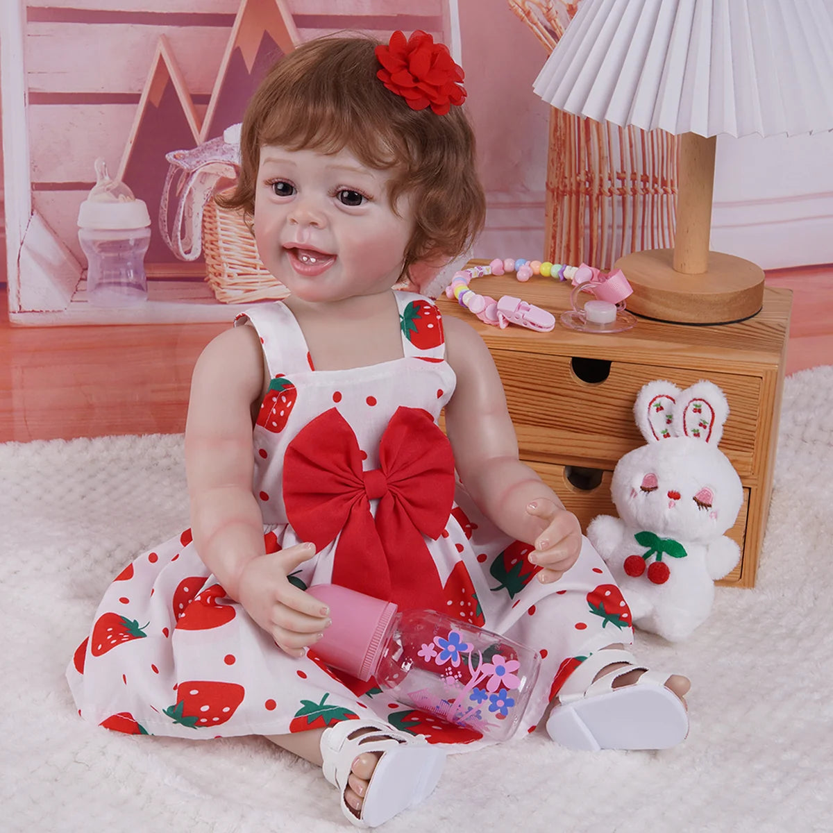Boneca Bebe Reborn Realista Silicone 55cm Menina Olho Castanho com Acessórios Brastoy