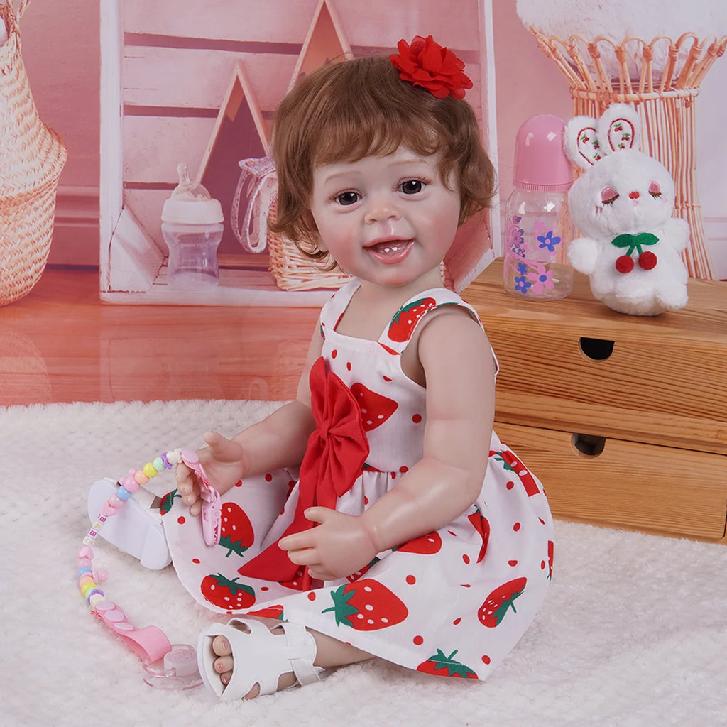 Boneca Bebe Reborn Realista Silicone 55cm Menina Olho Castanho com Acessórios Brastoy