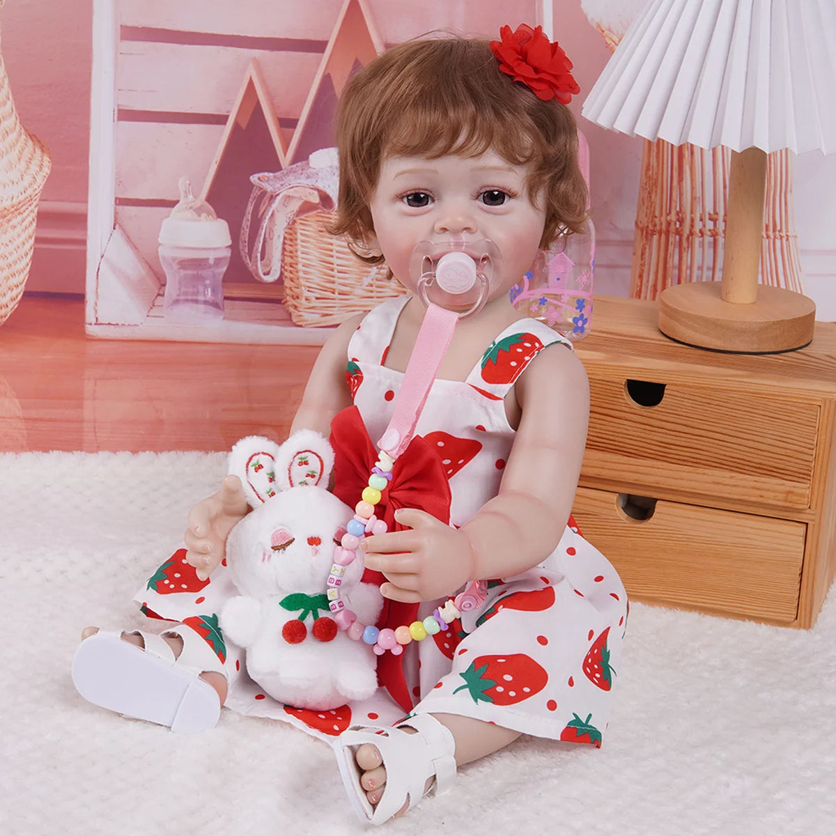 Boneca Bebe Reborn Realista Silicone 55cm Menina Olho Castanho com Acessórios Brastoy