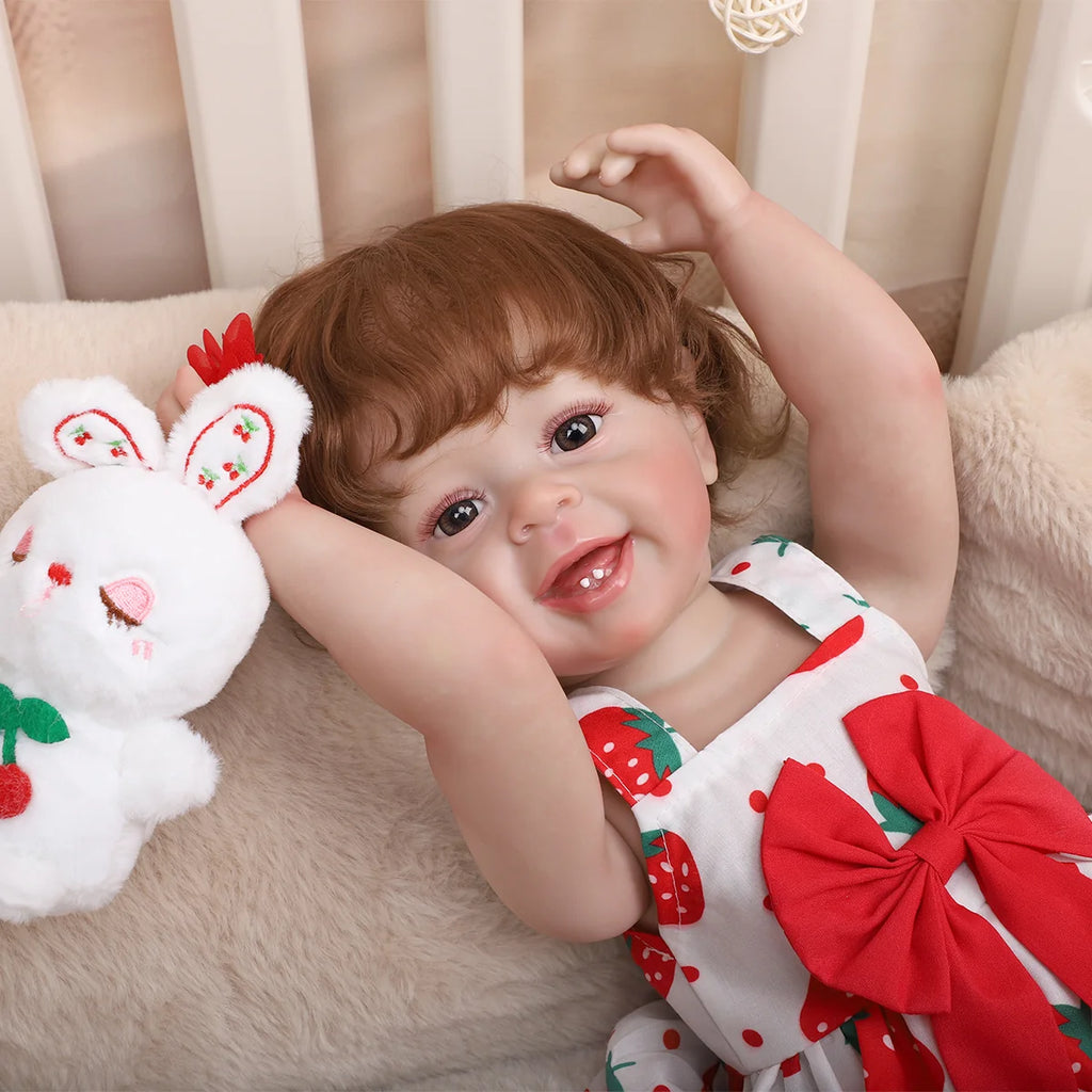 Boneca Bebe Reborn Realista Silicone 55cm Menina Olho Castanho com Acessórios Brastoy