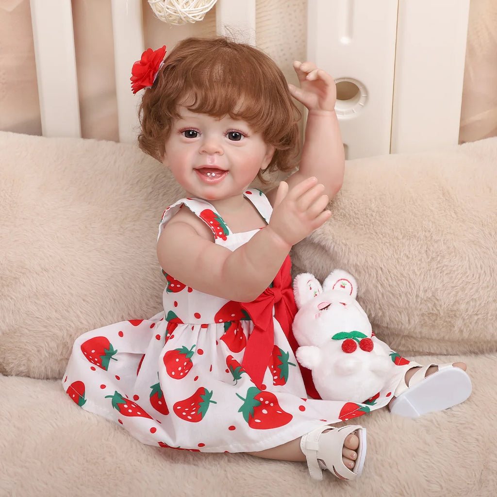 Boneca Bebe Reborn Realista Silicone 55cm Menina Olho Castanho com Acessórios Brastoy