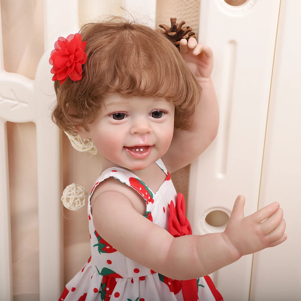 Boneca Bebe Reborn Realista Silicone 55cm Menina Olho Castanho com Acessórios Brastoy