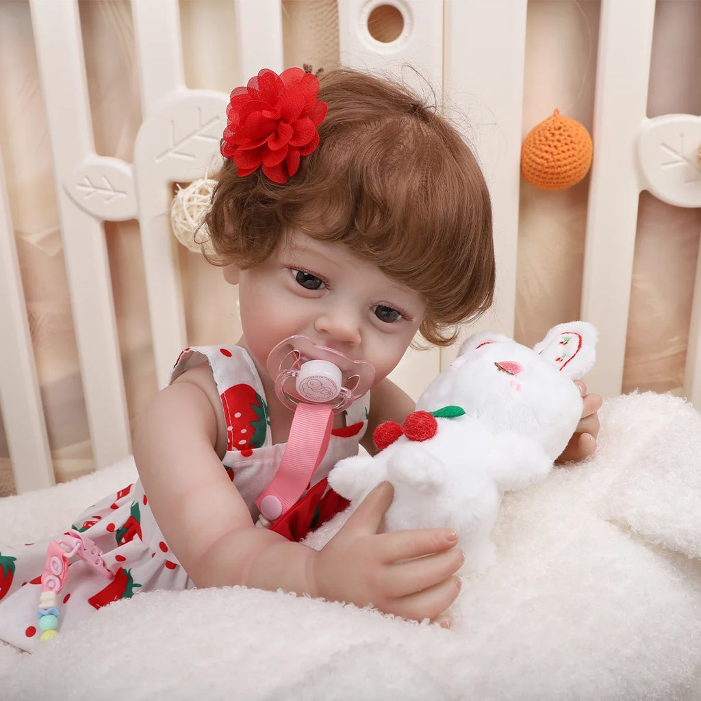 Boneca Bebe Reborn Realista Silicone 55cm Menina Olho Castanho com Acessórios Brastoy
