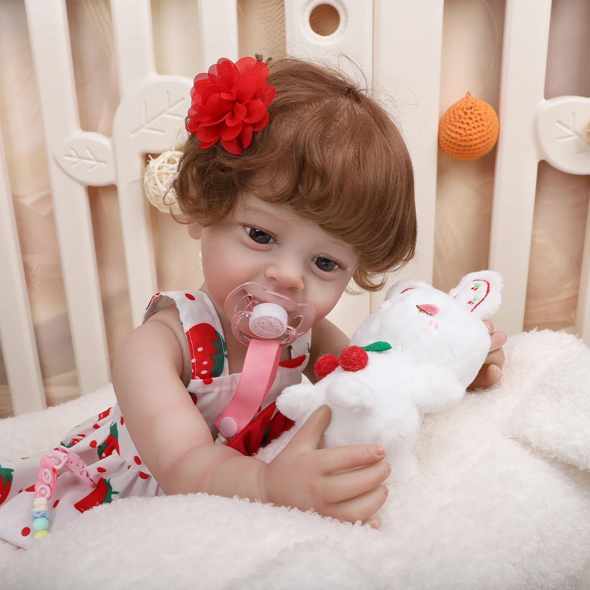 Boneca Bebe Reborn Realista Silicone 55cm Menina Olho Castanho com Acessórios Brastoy