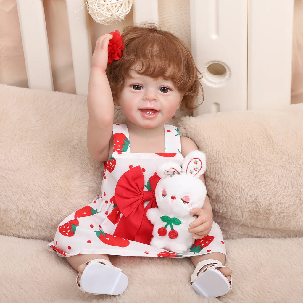 Boneca Bebe Reborn Realista Silicone 55cm Menina Olho Castanho com Acessórios Brastoy