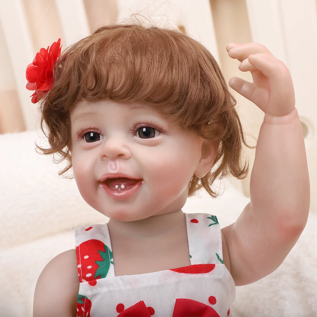 Boneca Bebe Reborn Realista Silicone 55cm Menina Olho Castanho com Acessórios Brastoy