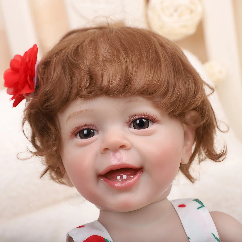 Boneca Bebe Reborn Realista Silicone 55cm Menina Olho Castanho com Acessórios Brastoy